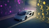 Futuristic Lamborghini Countach in a vibrant hexagonal environment