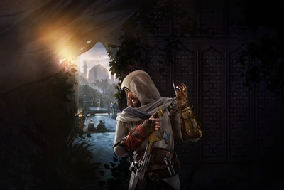 Assassin's Creed Mirage: Basim ibn Ishaq in einer schattigen Landschaft