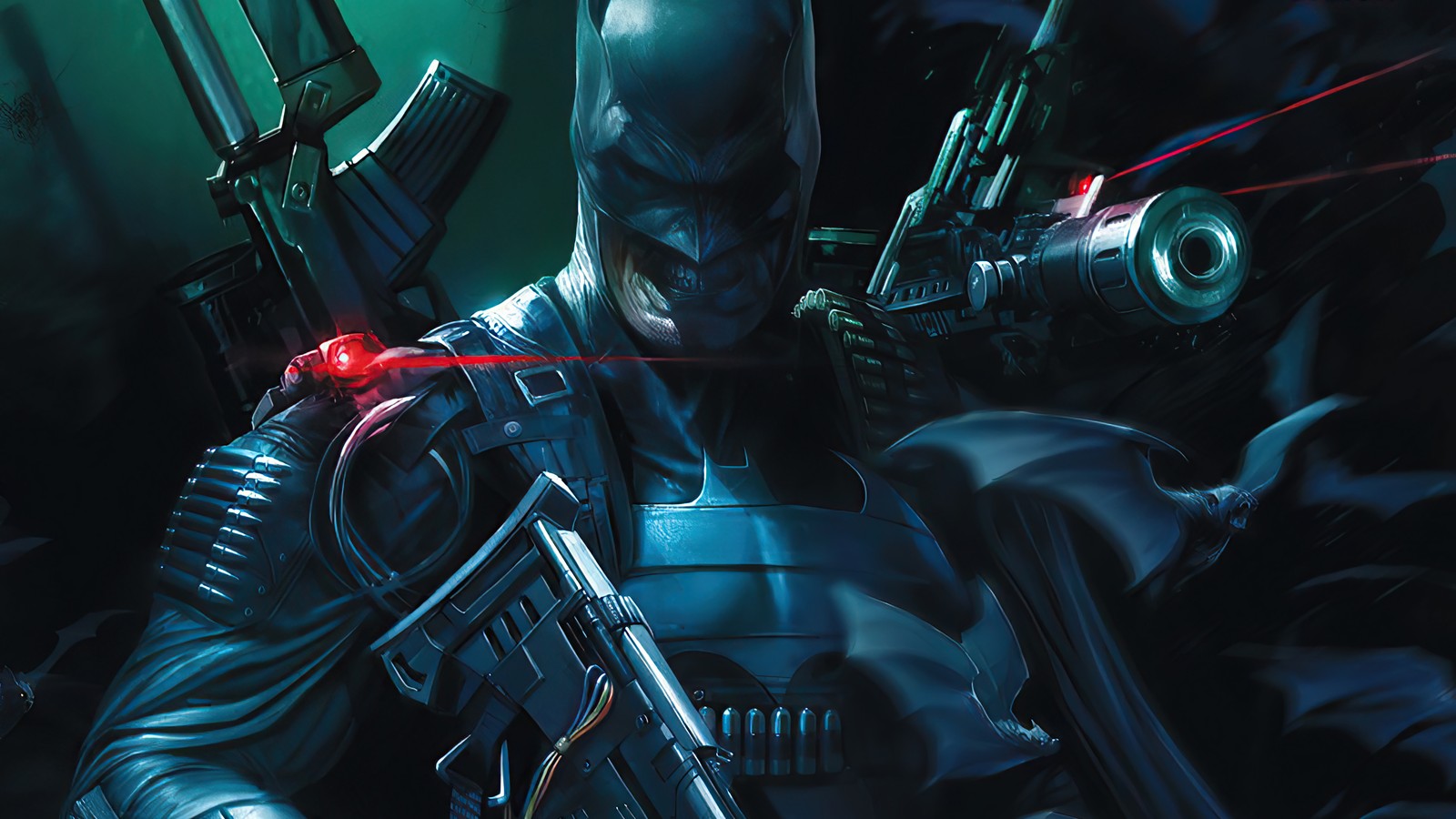 Batman and his weapon are ready to fight in the dark knight (the grim knight, dc comics, supervillain, comics, comic)