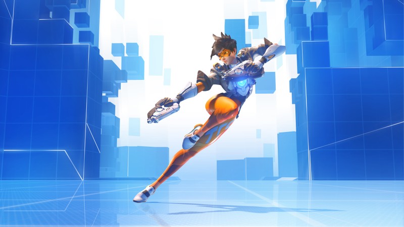 Крупный план человека в костюме на скейтборде (tracer, overwatch, видеоигра)