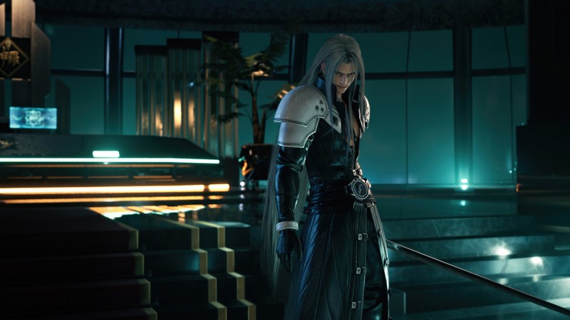 Женщина в черном платье держит меч в темной комнате (сефирот, sephiroth, final fantasy 7 remake, ff7, final fantasy vii remake)