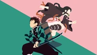 demon slayer kimetsu no yaiba, nezuko kamado, tanjiro kamado, simple, minimal wallpaper