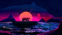 bear, neon, arctic, sunset