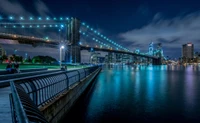 paisaje urbano, puente, noche, ciudad, área urbana