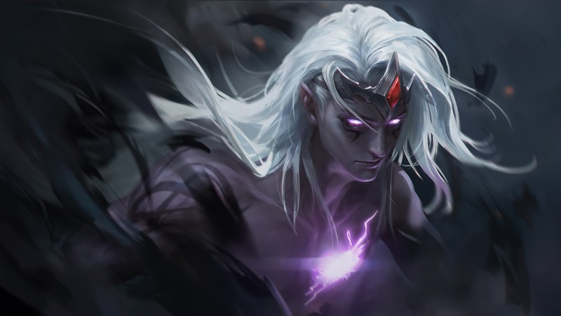 Крупный план человека с белыми волосами и фиолетовым глазом (варус, varus, league of legends, lol, видеоигра)