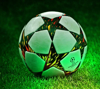 Champions-League-Spielball auf lebhaftem Gras