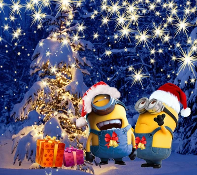 des dessins animés, joyeux noël, noël des minions, hiver, noël