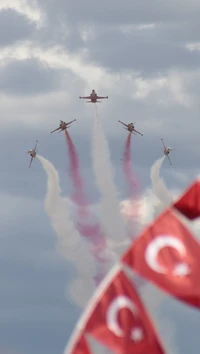 avion, ciel, soloturk, étoiles turques, drapeau turc