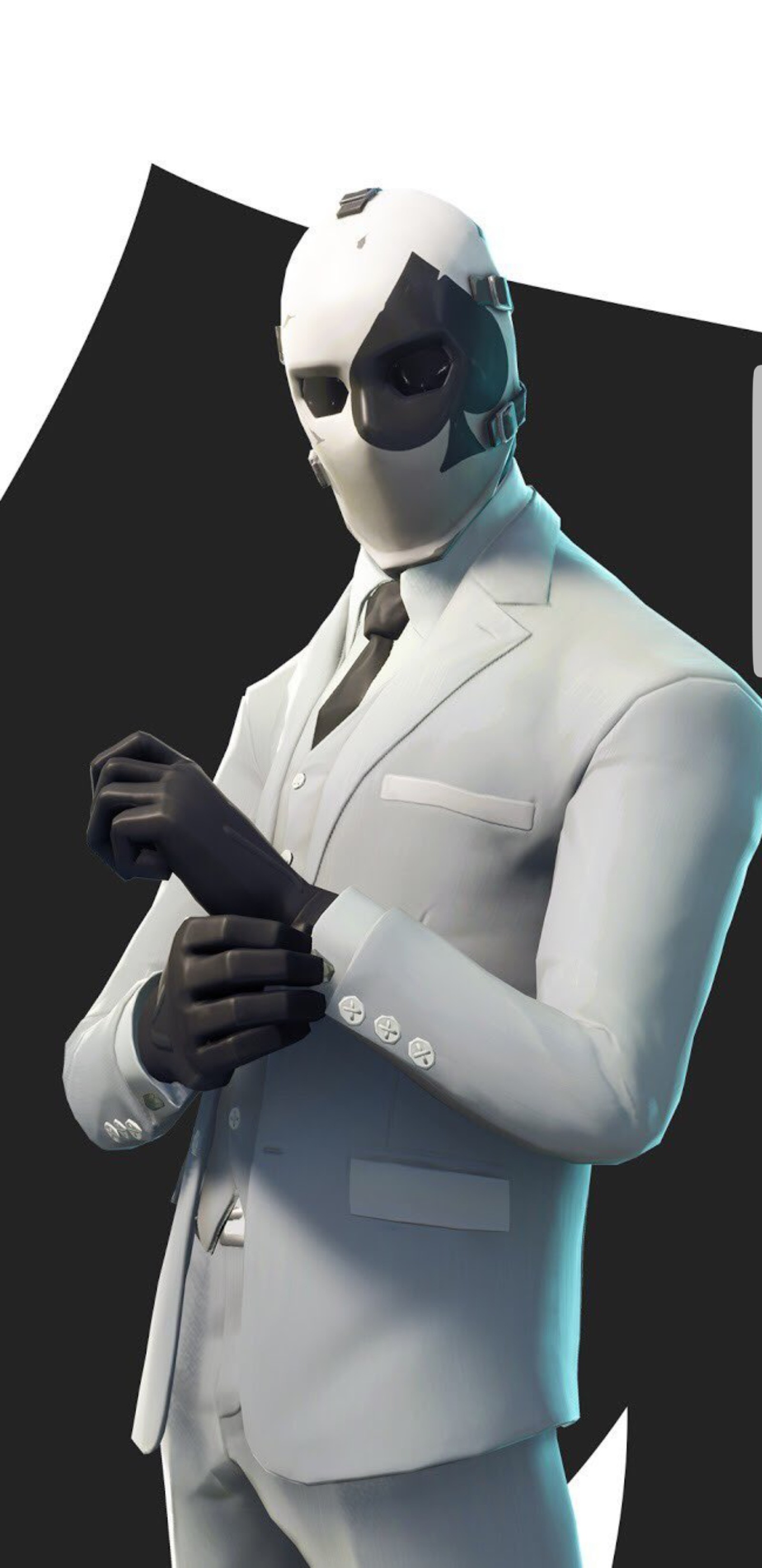 There is a white robot dressed in a suit and tie (fortnite, games)