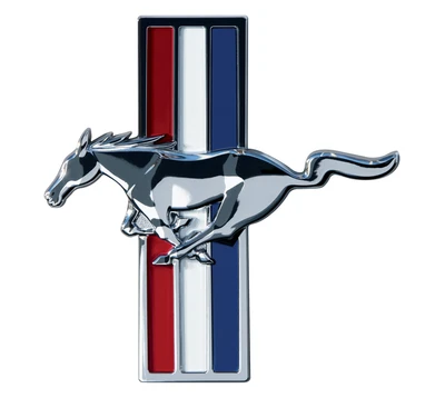 Émblème Pony de Ford Mustang avec des rayures rouges, blanches et bleues