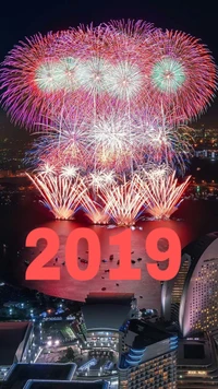 Celebración de fuegos artificiales de Año Nuevo 2019