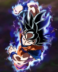 Goku na pose de poder do Ultra Instinct: Arte de mangá dinâmica