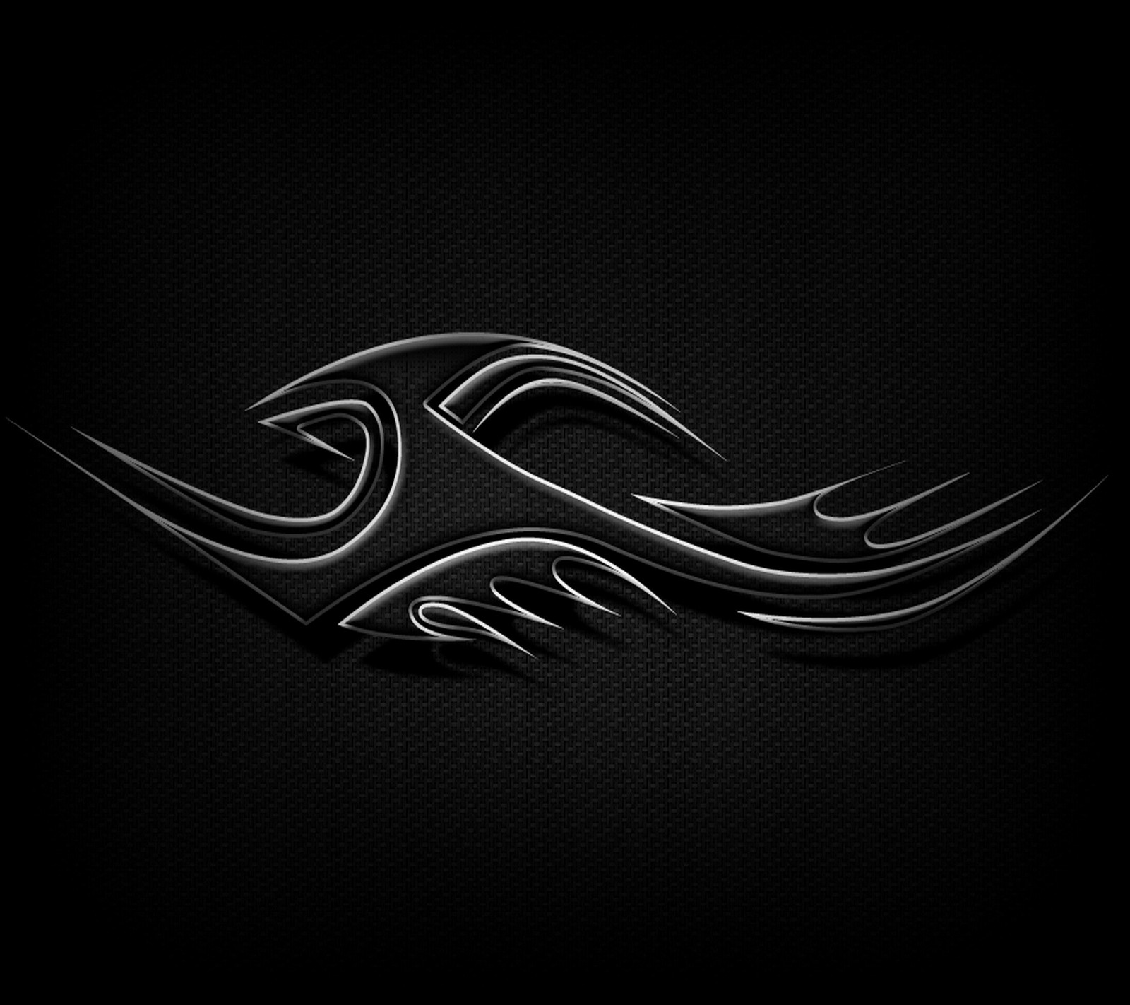 A black and silver logo with a stylized design on it (abstract black, carbon fiber tribal)