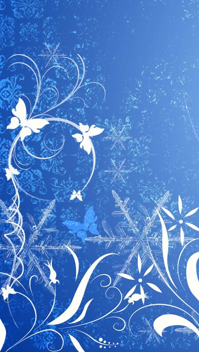 abstract, blue, butterflu, flower, snowflakes