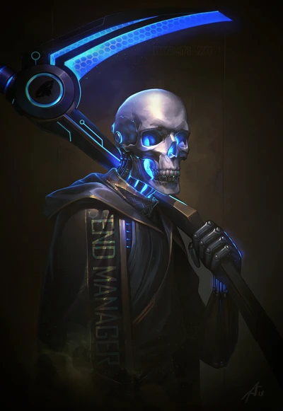 Neon Cyber Reaper: The Techno-Skeleton with a Scythe