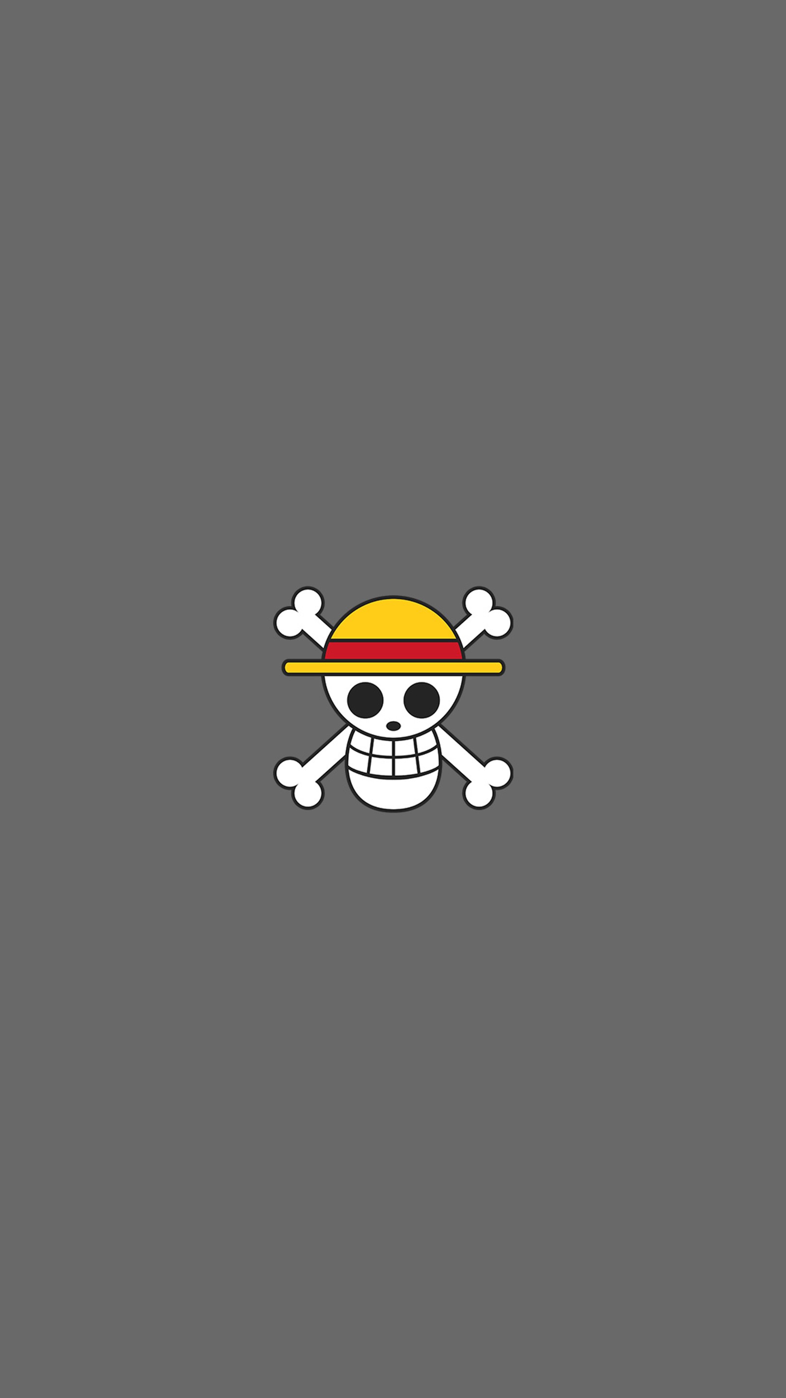 Un primer plano de una calavera y huesos sobre un fondo gris (plano, logotipo, luffy, minimalista, one piece)