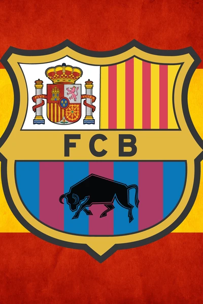 Logo del FC Barcelona con fondo de la bandera española