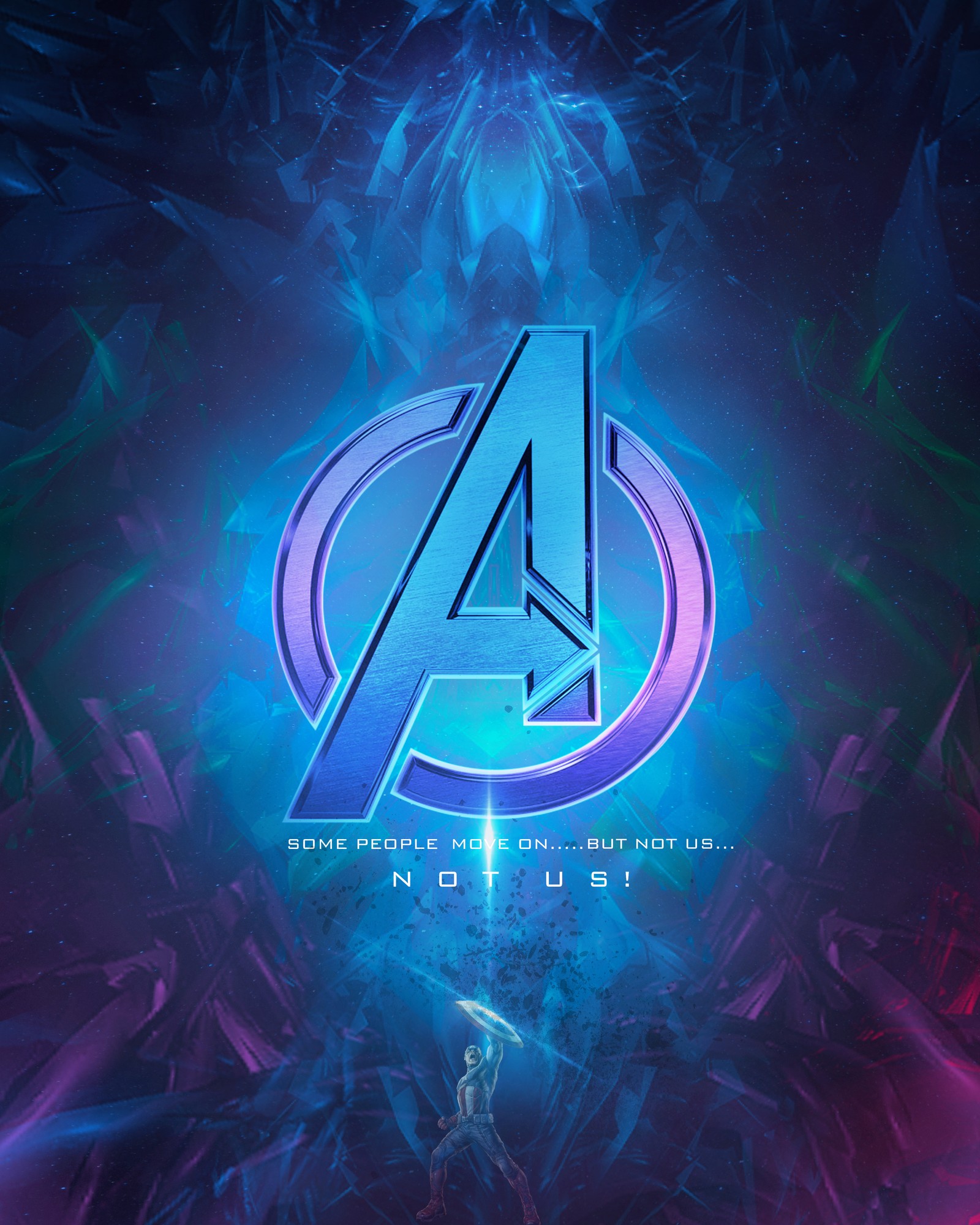 Avengers logo with a blue background and a purple background (avengers, avengers assemble, logo, neon, marvel)