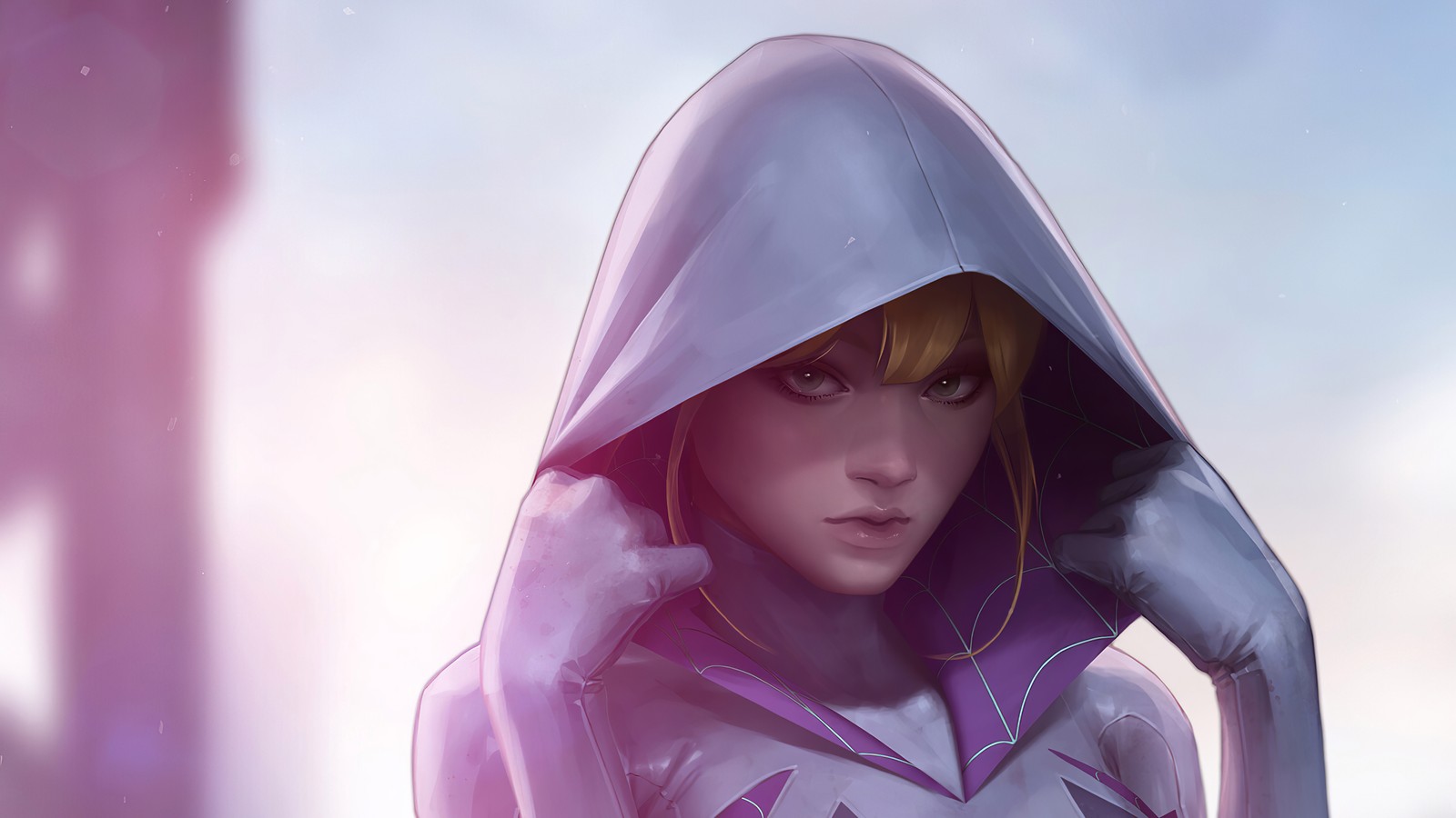 Fille anime en hoodie avec capuche (gwen stacy, spider gwen, marvel comics, bandes dessinées, super héros)