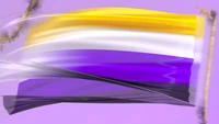 Bandeira LGBTQ+ vibrante em fundo abstrato roxo