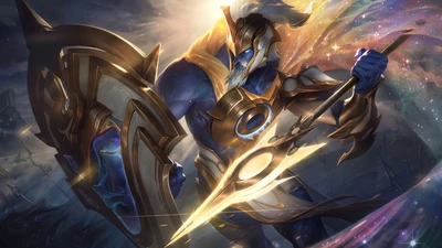 Guerreiro Ascendido do Panteão: League of Legends Edição Prestige Arte Splash