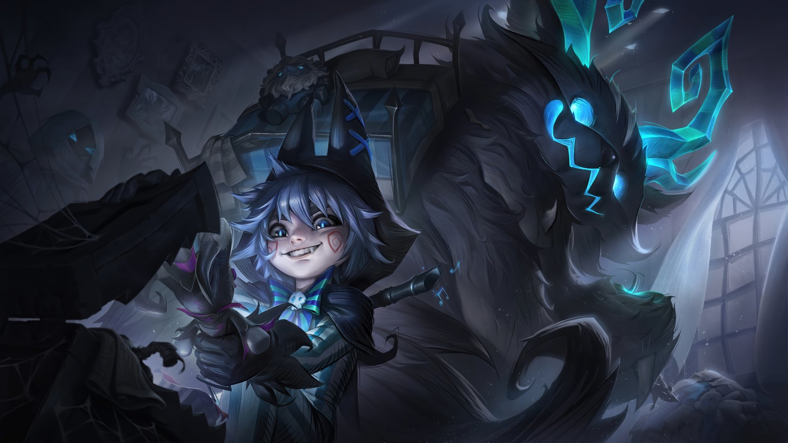 A woman in a black outfit holding a sword next to a dragon (fright night, nunu amp willump, league of legends, video game, lol)