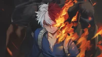 Shoto Todoroki dominando fogo e gelo em Meu herói academia