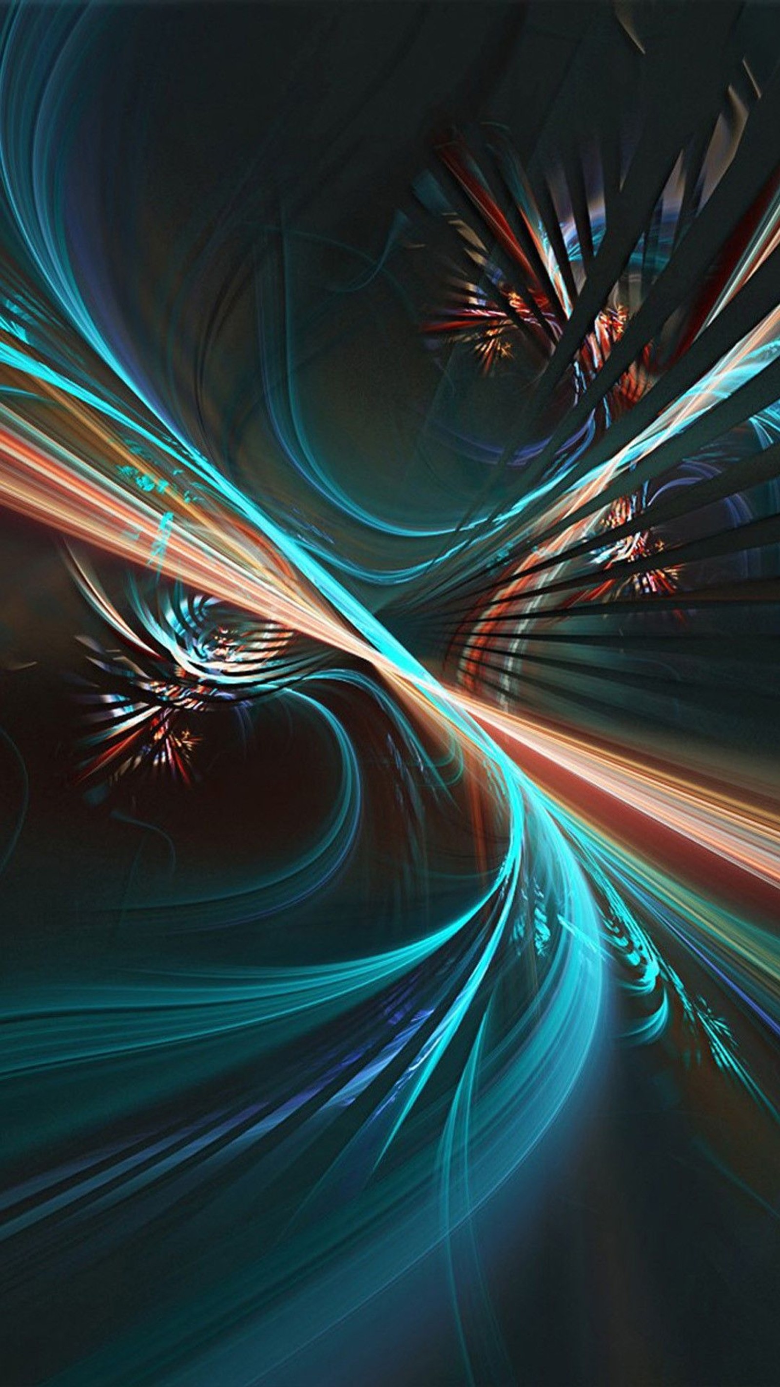 Abstract digital art of a blue and green swirl with a black background (smartphone, blue, fractal art, light, graphic design)