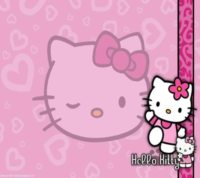 Design fofo da Hello Kitty com fundo rosa e corações