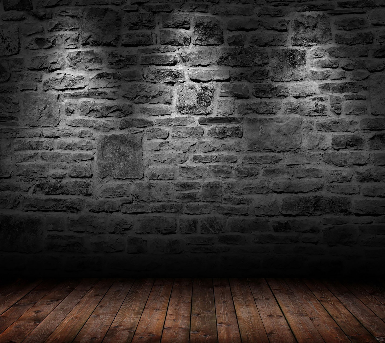 A dark room with a brick wall and wooden floor (galaxy, samsung, stone, wood)