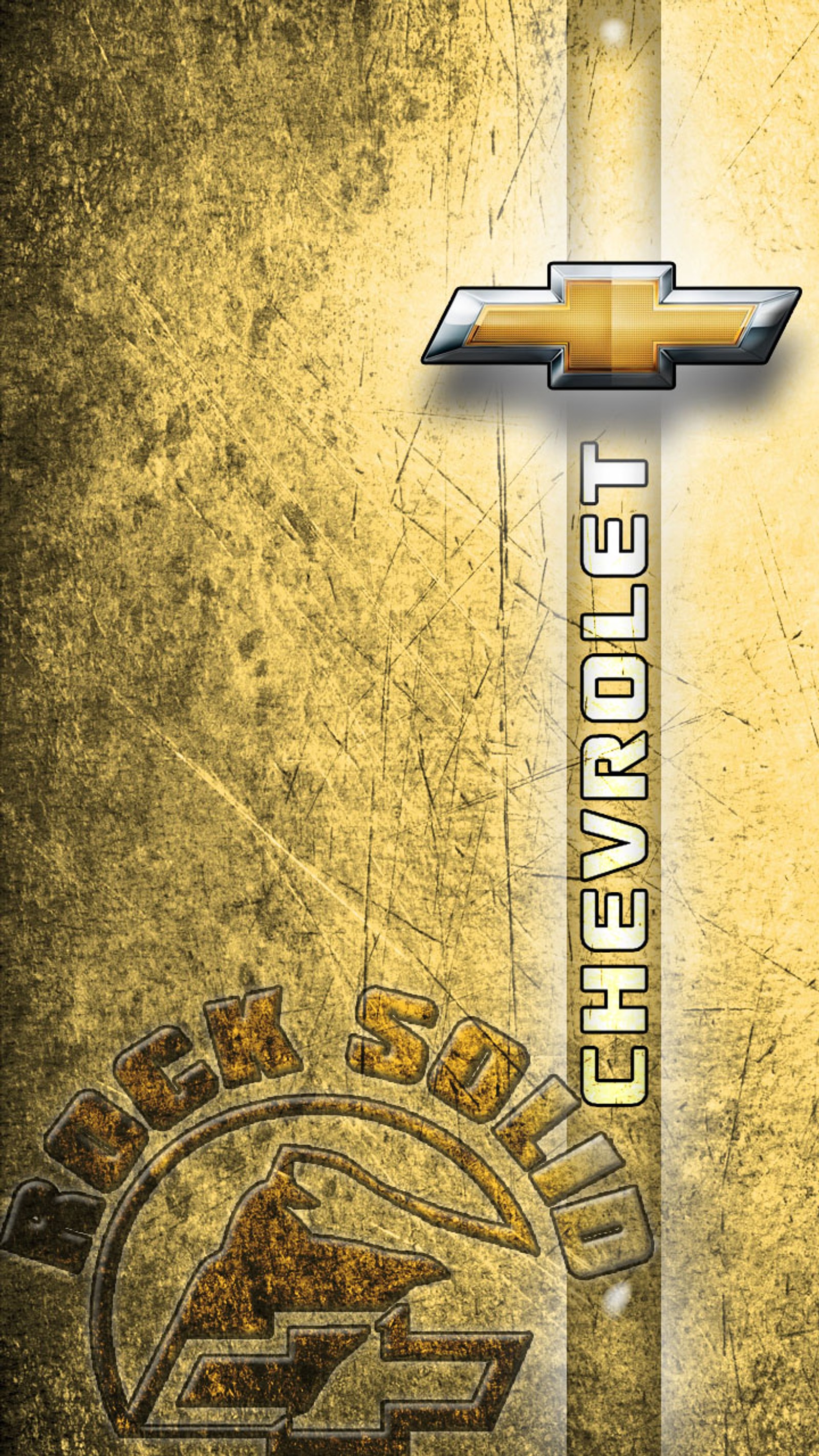 Chevrolet logo on a grunge background with a gold background (4x4, black, camaro, car, chevy)