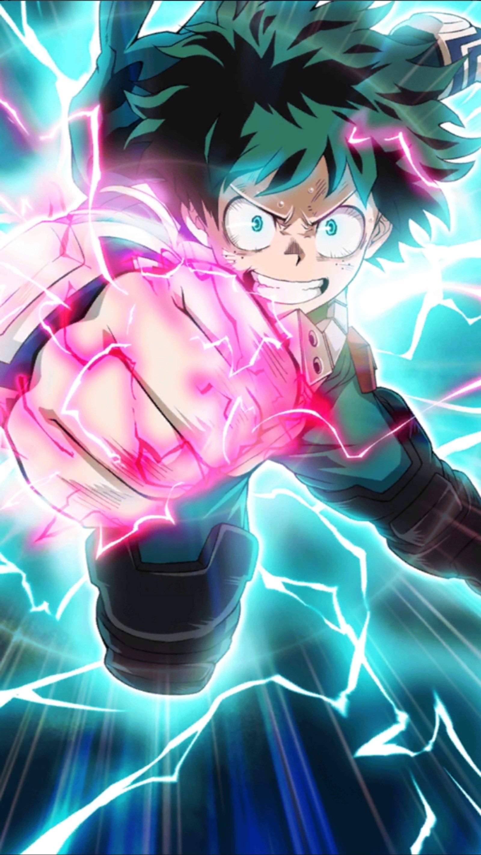 Un primer plano de una persona sosteniendo una bola de luz (anime, lucha, héroe, izuku midoriya)