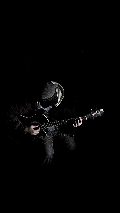 negro, oscuro, guitarra, hombre