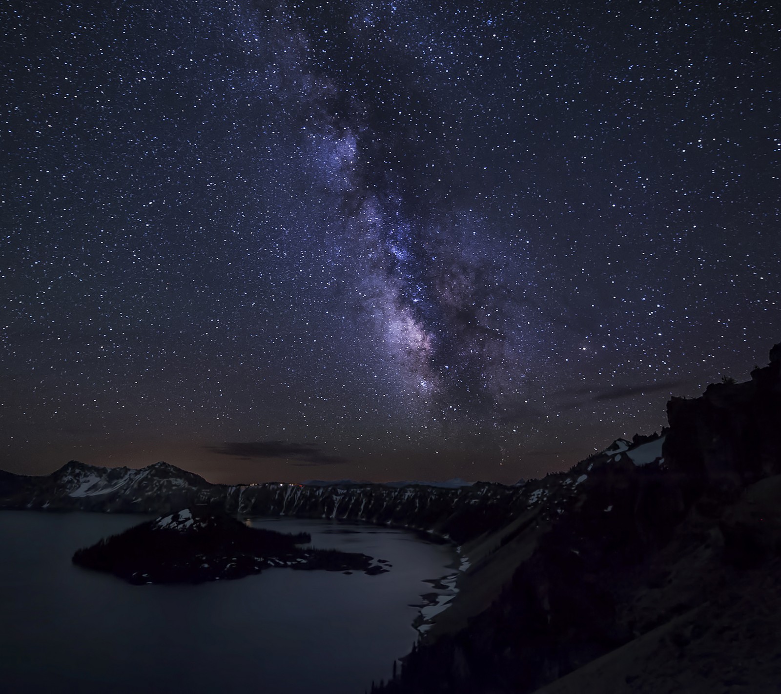 Uma vista da via láctea e do lago de cratera (hd, montanha, vista)