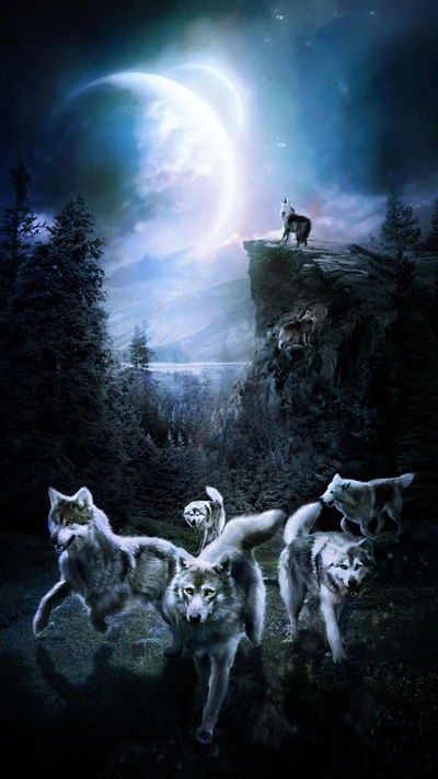 animal, art, fantaisie, lune, nature