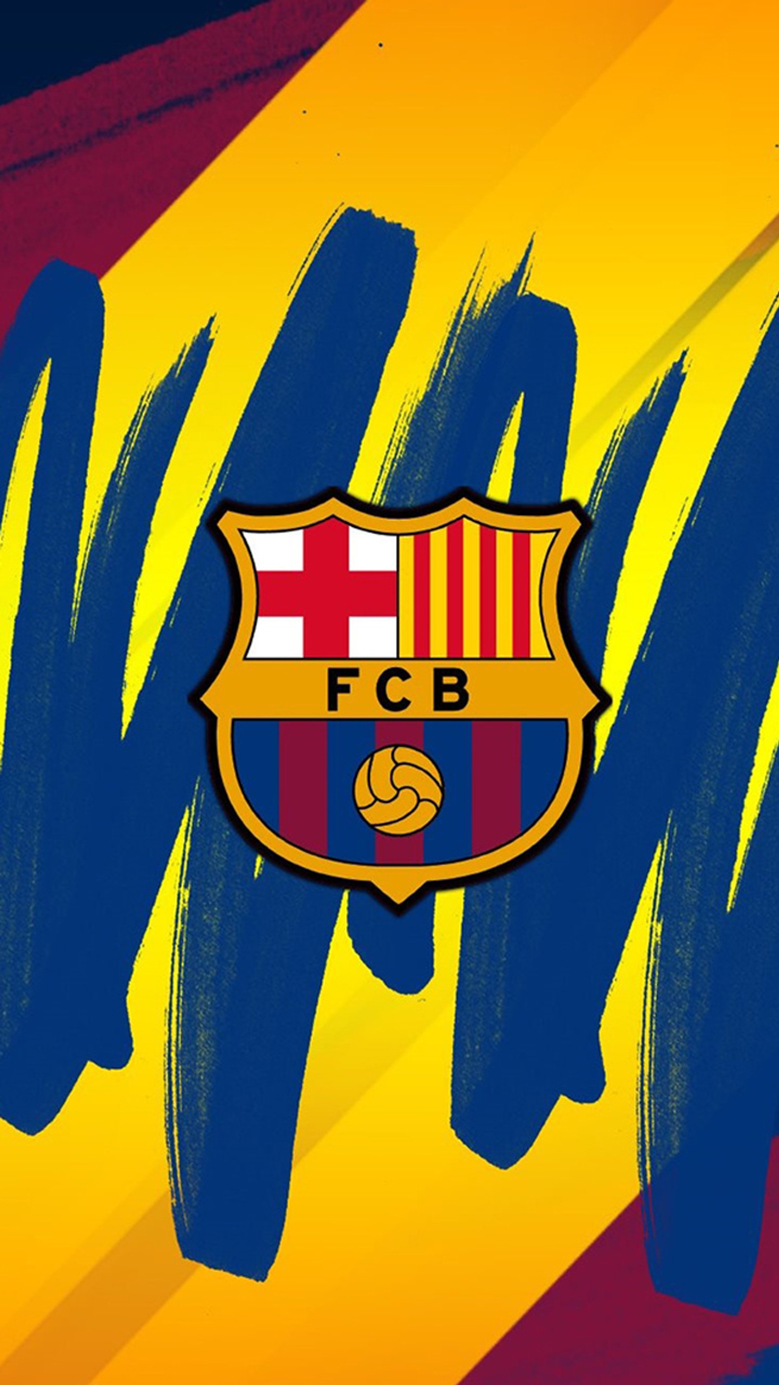 Acercamiento de un emblema de fútbol sobre un fondo amarillo y azul (barca, barcelona, fcb)