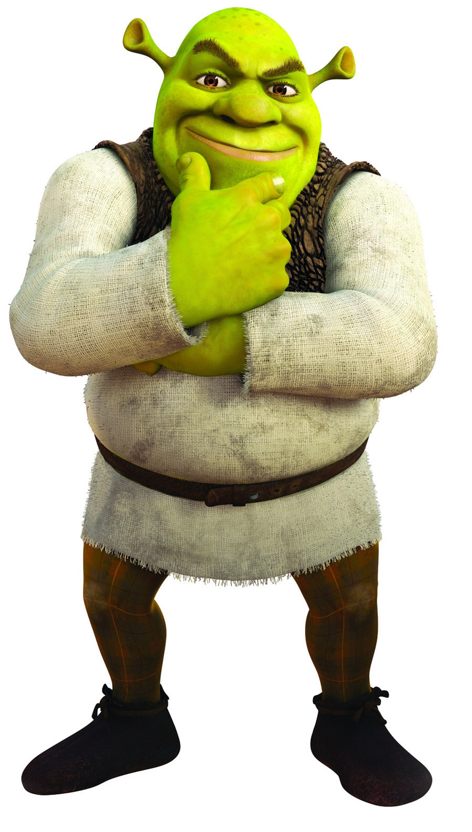 Un primer plano de un personaje de dibujos animados con camisa blanca y pantalones marrones (dibujos animados, shrek)