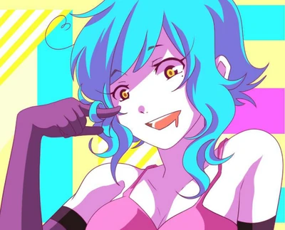 Vibrant Anime Character with Playful Expression and Colorful Background