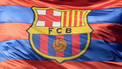 Bandeira do FC Barcelona com logotipo - Papel de parede esportivo 4K