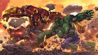 Die Hulkbuster-Rüstung von Iron Man tritt gegen den Hulk in einem feurigen Duell an