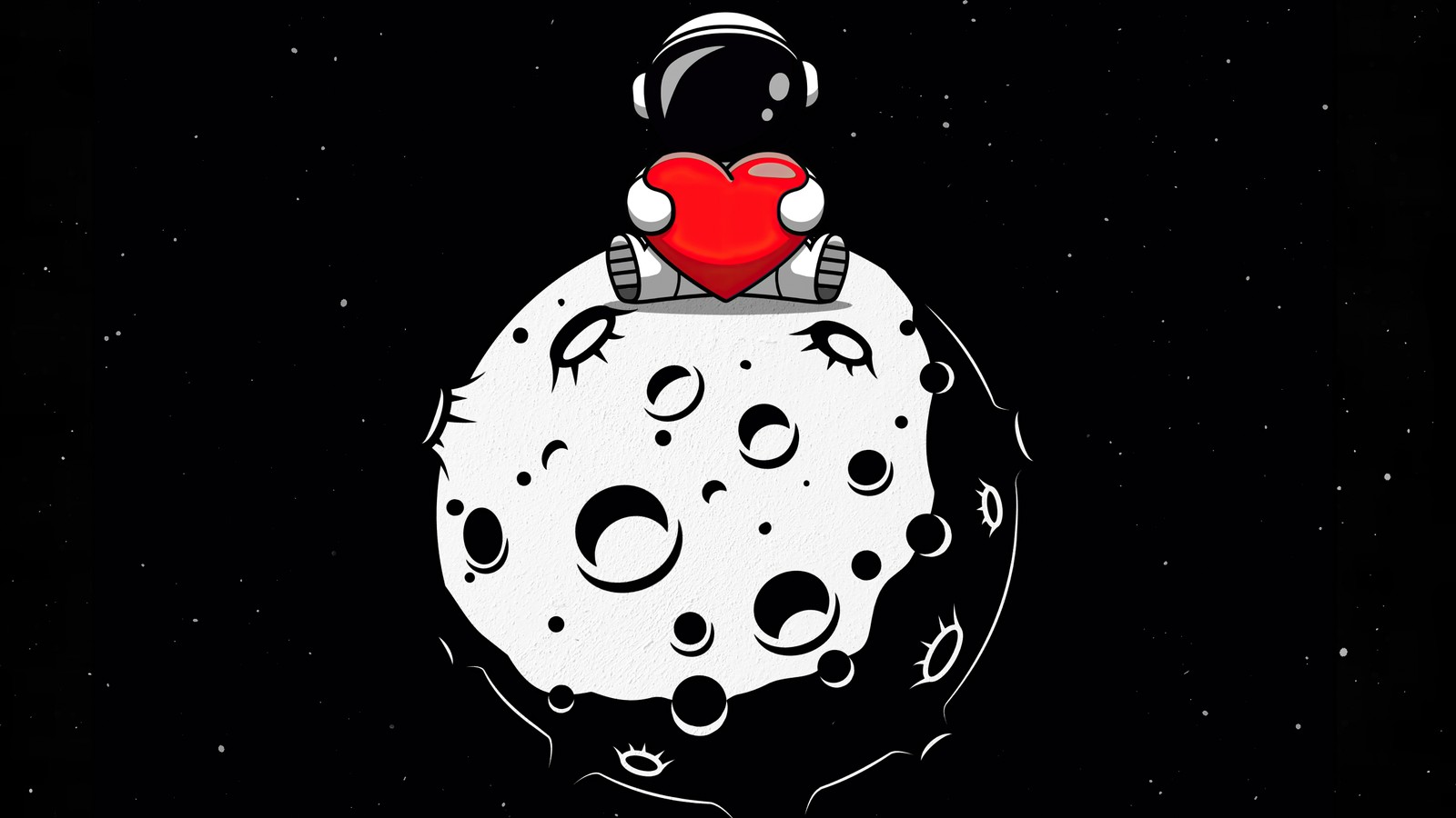 Descargar fondo de pantalla corazón rojo, astronauta, planeta, espacio exterior, fondo negro