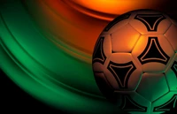 Illustration d'art fractal d'un ballon de football sur un fond vert et orange