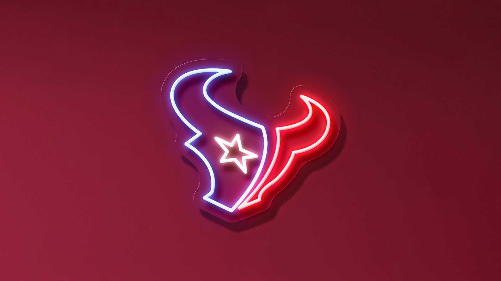 Скачать обои хьюстон тексанс, houston texans, неоновая вывеска, логотип, красный фон