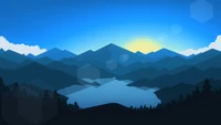 sunrise, minimalist, minimalism, digital art, mountain wallpaper