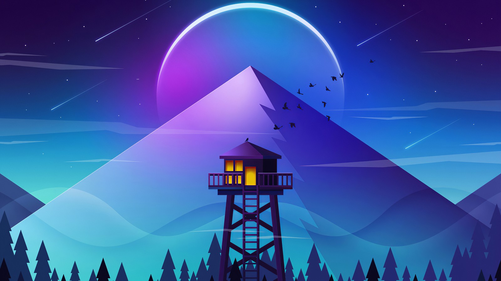 minimalist, minimalism, mountain, firewatch, tower wallpaper