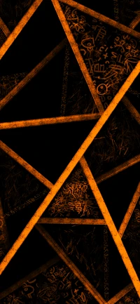 Symmetrical Brown and Metal Triangle Pattern on Black Background