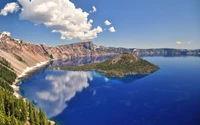 crater lake, oregon, blue water, blue sky, reflections wallpaper