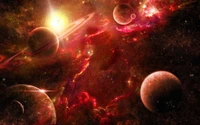 Vibrant Cosmic Landscape: Planets and Nebulae in a Colorful Universe