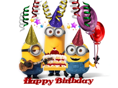 balloons, cartoons, happy birthday, minion birthday