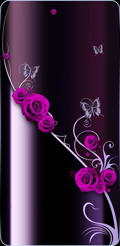 Elegant Purple Roses with Delicate Butterflies